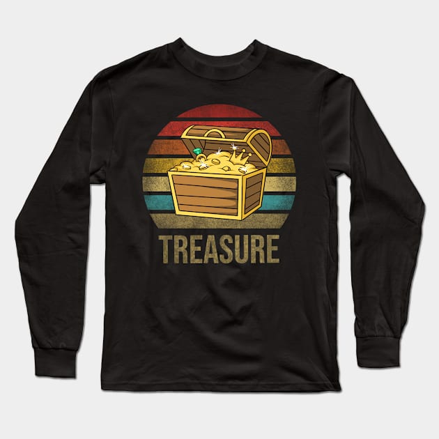 Pirate Treasure Chest Retro Sunset Long Sleeve T-Shirt by The Agile Store